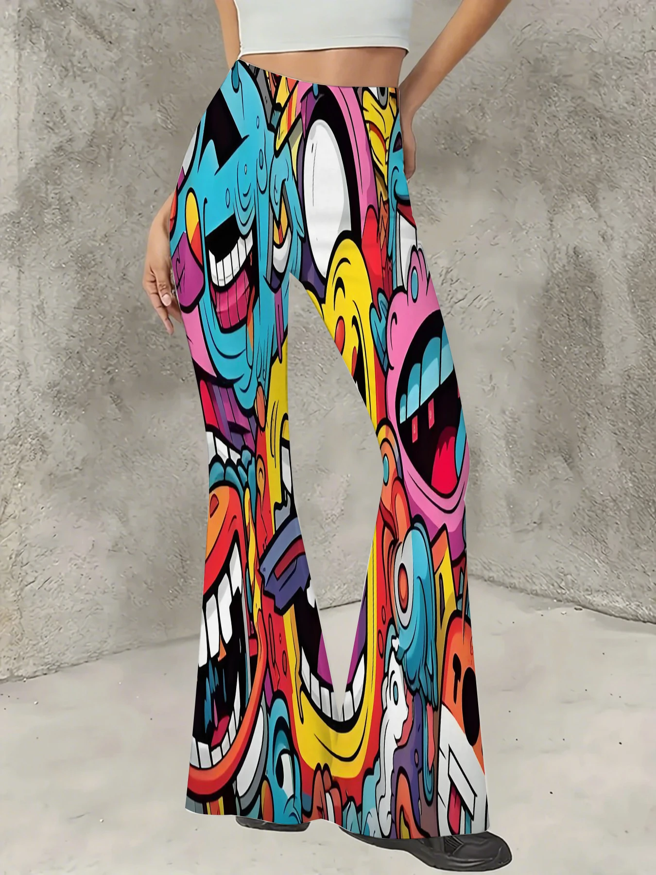 Women's Flared Pants Bold Cartoon Graffiti Print Trousers Stretchy Casual Slim Fit Bell Bottoms for Daily Vacation Streetwear
Women's Flared Pants Bold Cartoon Graffiti Print Trousers Stretchy Casual Slim Fit Bell Bottoms for Daily Vacation Streetwear