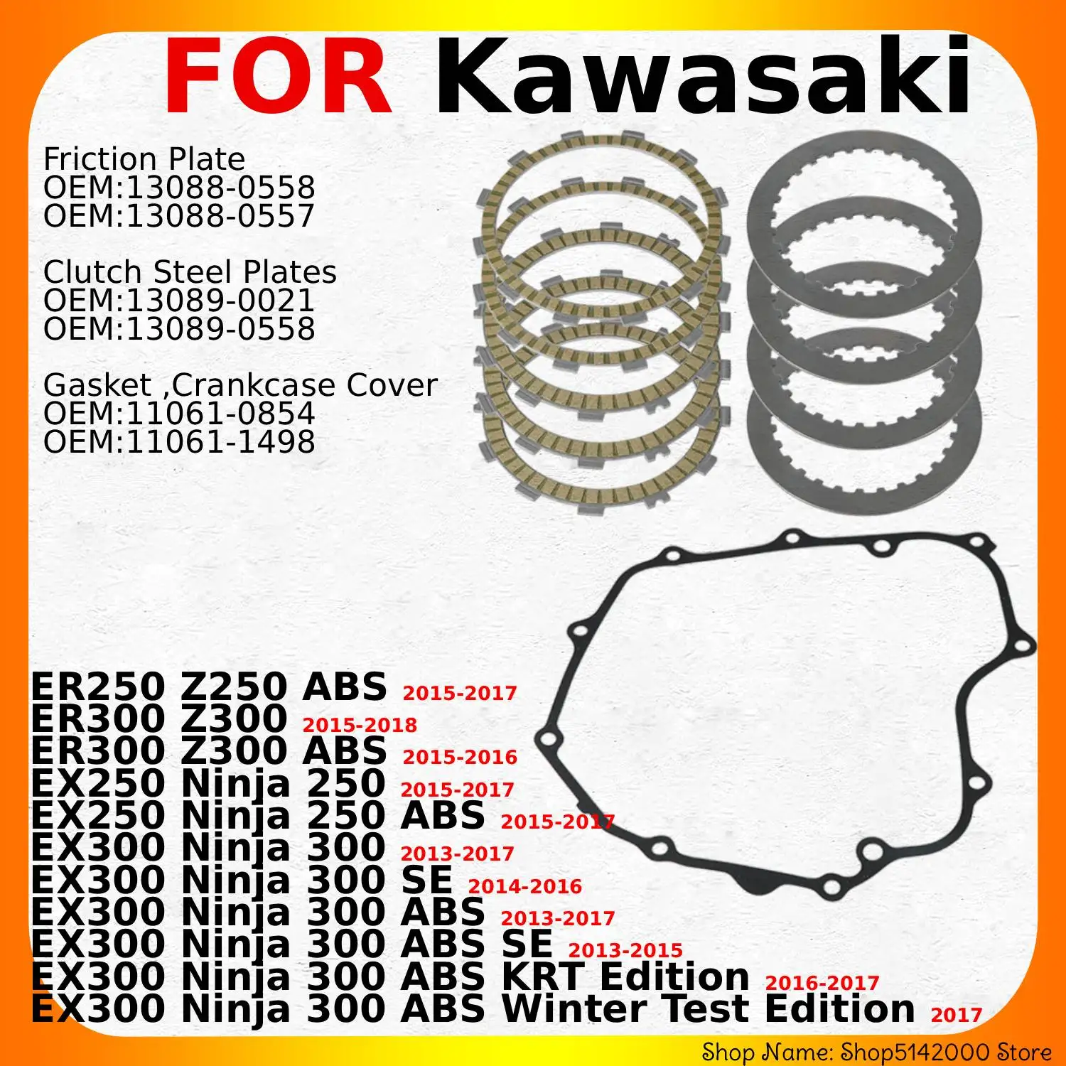 Motorcycle Clutch Friction Plates Disc Set And Clutch Gasket Set For Kawasaki ER250 ER300 EX250 EX300 Ninja ABS KRT Edition
Motorcycle Clutch Friction Plates Disc Set And Clutch Gasket Set For Kawasaki ER250 ER300 EX250 EX300 Ninja ABS KRT Edition
