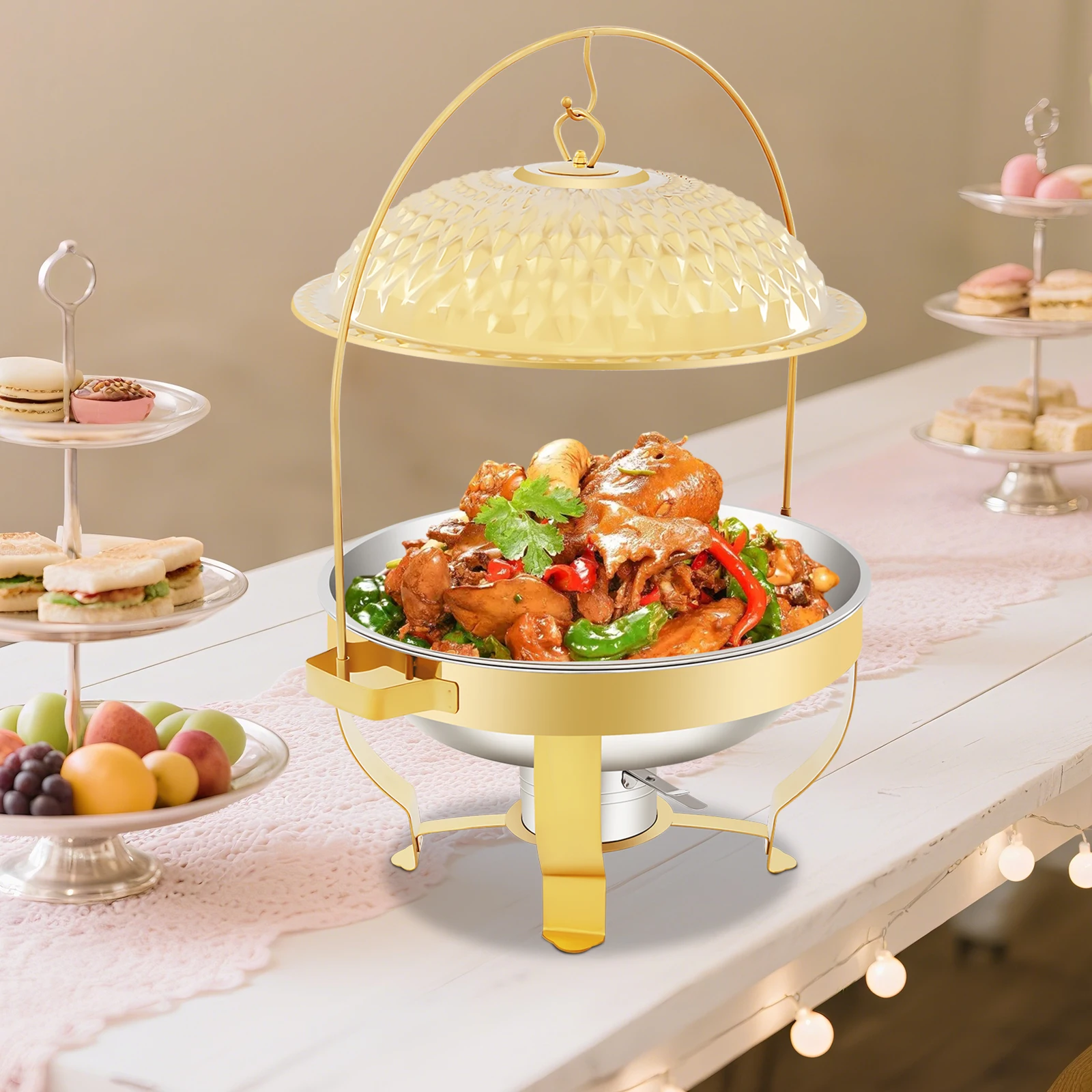 Золотые фуршетные чафинг-диски 6 л/6,3 кварты, круглые, из нержавеющей стали, с подвесной крышкой, для свадебных банкетов и мероприятий, с крышкой и поддоном для еды
Золотые фуршетные чафинг-диски 6 л/6,3 кварты, круглые, из нержавеющей стали, с подвесной крышкой, для свадебных банкетов и мероприятий, с крышкой и поддоном для еды