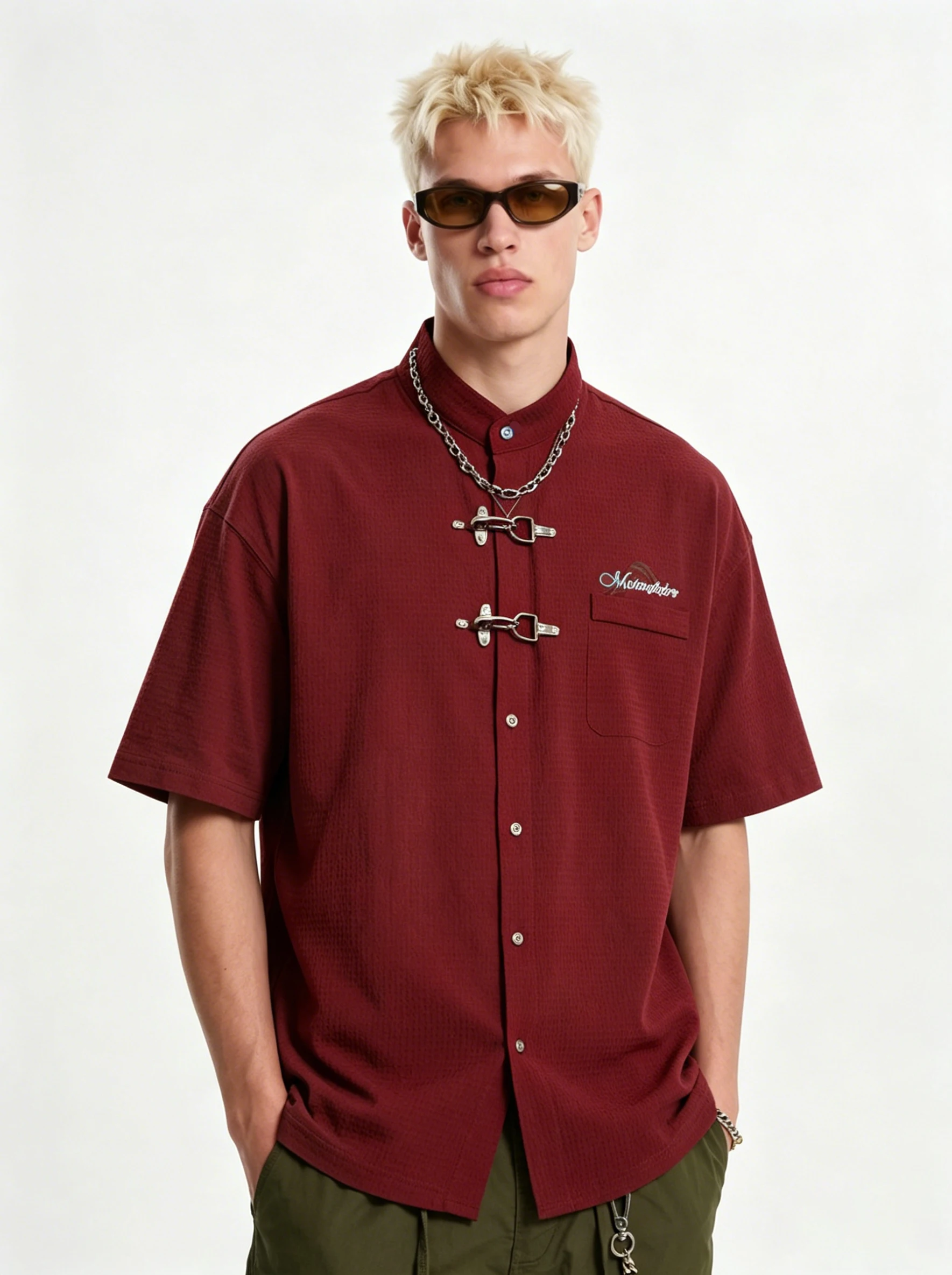 Metal airplane button cardigan shirt for men summer high street trend design loose and casual waffle short-sleeved shirt Y2K
Metal airplane button cardigan shirt for men summer high street trend design loose and casual waffle short-sleeved shirt Y2K