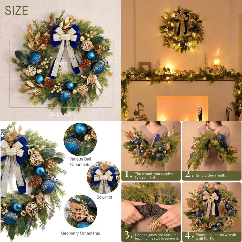 Battery-Powered Large Blue Bronze Outdoor Christmas Wreath with Lights and Bow Ornaments for Winter Holiday Decor
Battery-Powered Large Blue Bronze Outdoor Christmas Wreath with Lights and Bow Ornaments for Winter Holiday Decor