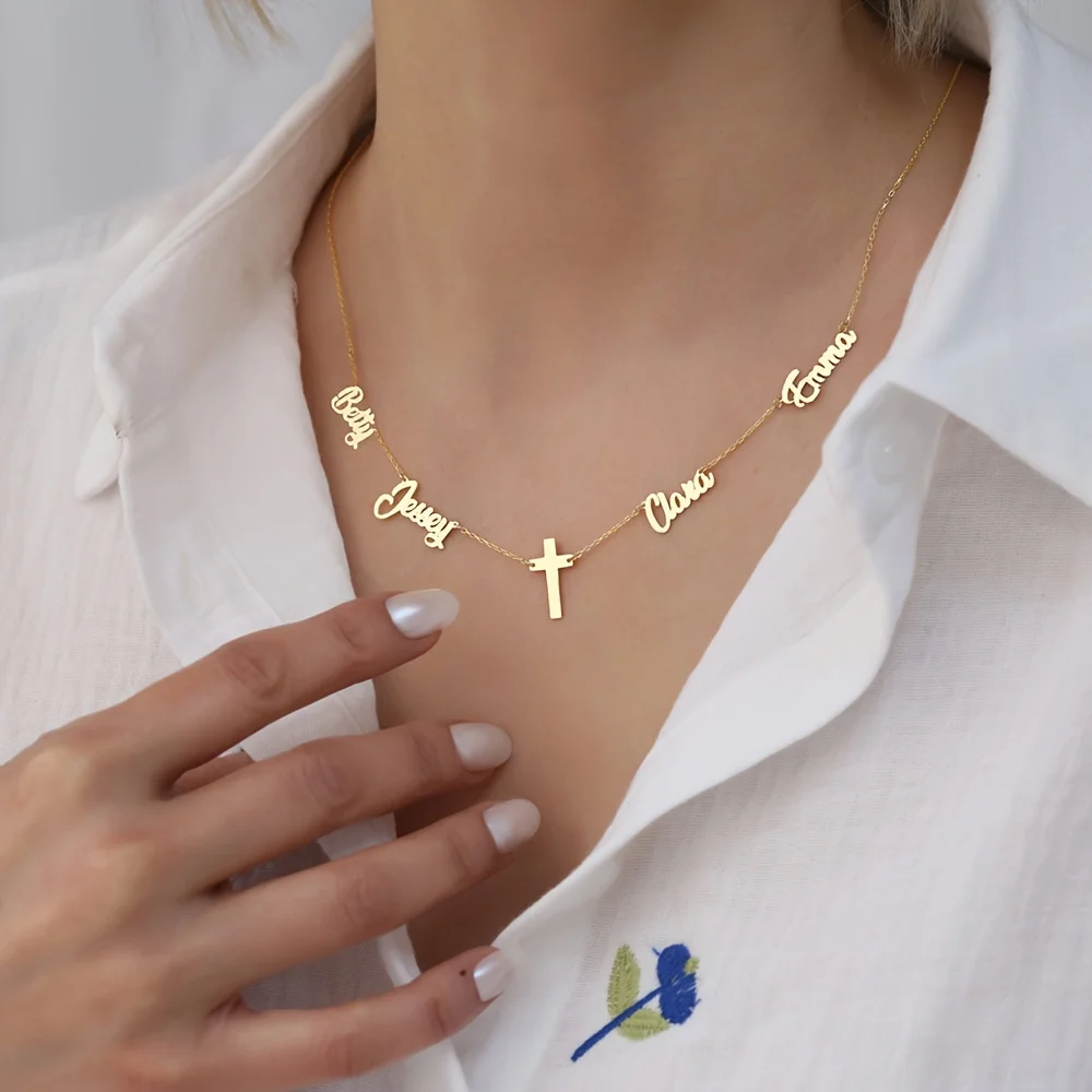 Personalized 4-Name Necklace with Cross Pendant Elegant 18K Golden Plated Stainless Steel Custom Necklace for Women Mom
Personalized 4-Name Necklace with Cross Pendant Elegant 18K Golden Plated Stainless Steel Custom Necklace for Women Mom