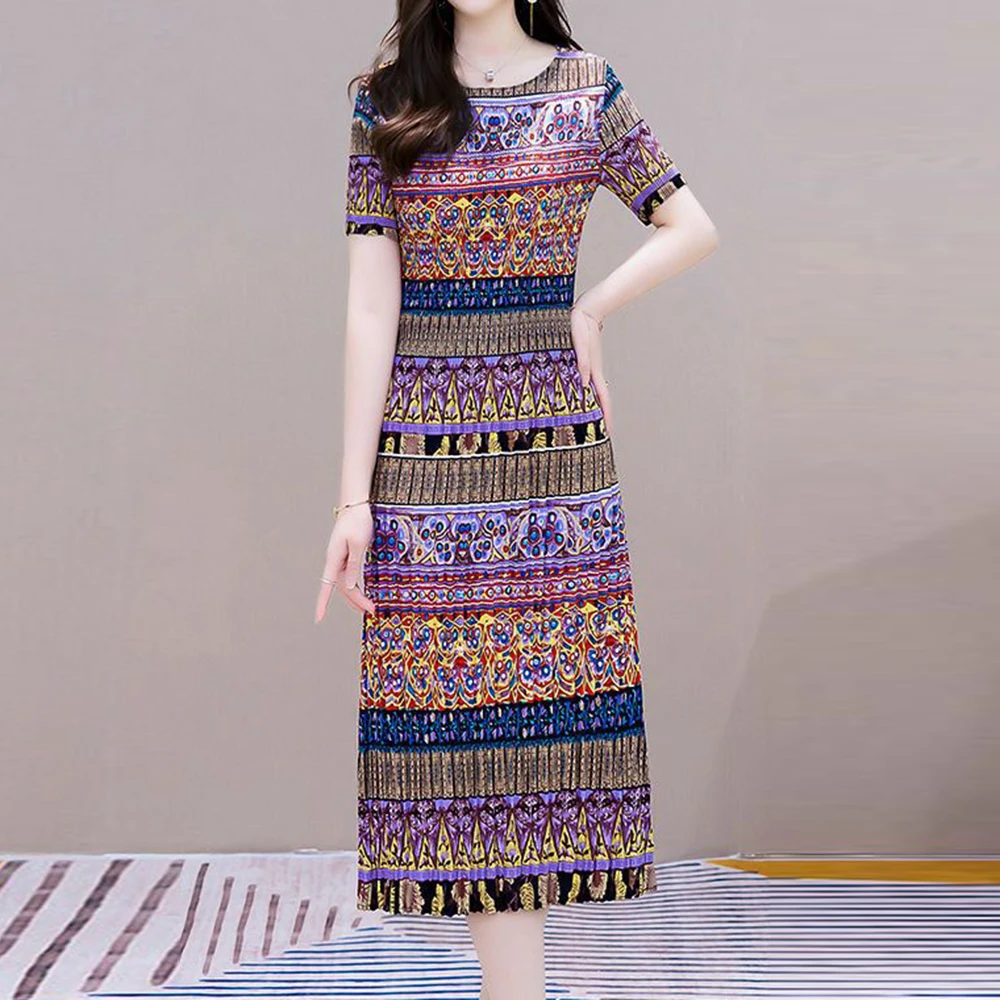 Slim and thin, noble medium and long skirt, ethnic style printing pleated dress 2025 summer new
Slim and thin, noble medium and long skirt, ethnic style printing pleated dress 2025 summer new