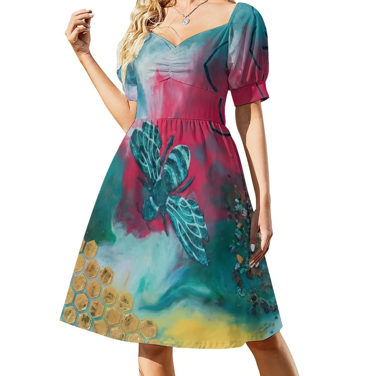 Turquoise Bee Creates a Golden Hive~ Flower of Life Short-Sleeved Dress Dress for pregnant women Women's summer skirt
Turquoise Bee Creates a Golden Hive~ Flower of Life Short-Sleeved Dress Dress for pregnant women Women's summer skirt
