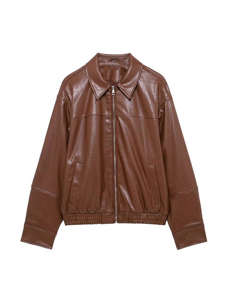 Willshela Women Fashion PU Brown Front Zipper Jackets Vintage Lapel Neck Long Sleeves Female Chic Lady Outfits
Willshela Women Fashion PU Brown Front Zipper Jackets Vintage Lapel Neck Long Sleeves Female Chic Lady Outfits