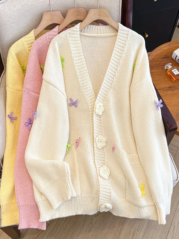 plus Size Women's Spring New Candy Color Knot V-Neck Long Sleeve 3D Flower Loose Slimming Top Korean Style Commute
plus Size Women's Spring New Candy Color Knot V-Neck Long Sleeve 3D Flower Loose Slimming Top Korean Style Commute