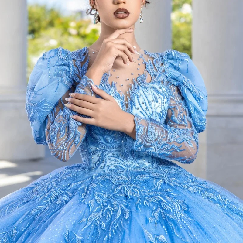 Blue Quinceanera Dress off-shoulder Glitter Pearl Decal Lace Long tail Bow vestidos de 15 Quinceanera Customize
Blue Quinceanera Dress off-shoulder Glitter Pearl Decal Lace Long tail Bow vestidos de 15 Quinceanera Customize