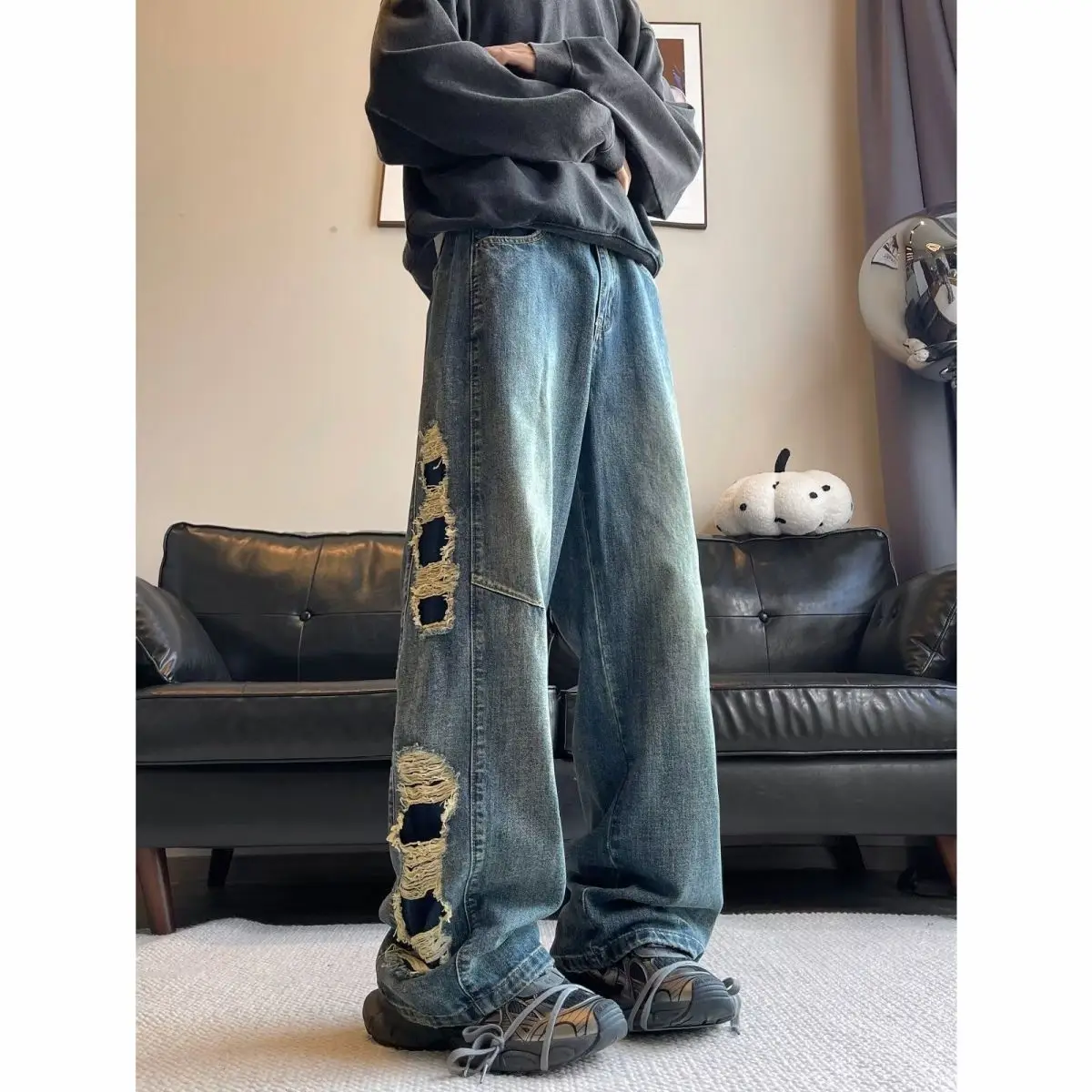 Ripped Jeans Men'S American High Street Design Sense Hip-Hop Ins Trendy Brand Loose Straight Wide-Leg Pants
Ripped Jeans Men'S American High Street Design Sense Hip-Hop Ins Trendy Brand Loose Straight Wide-Leg Pants