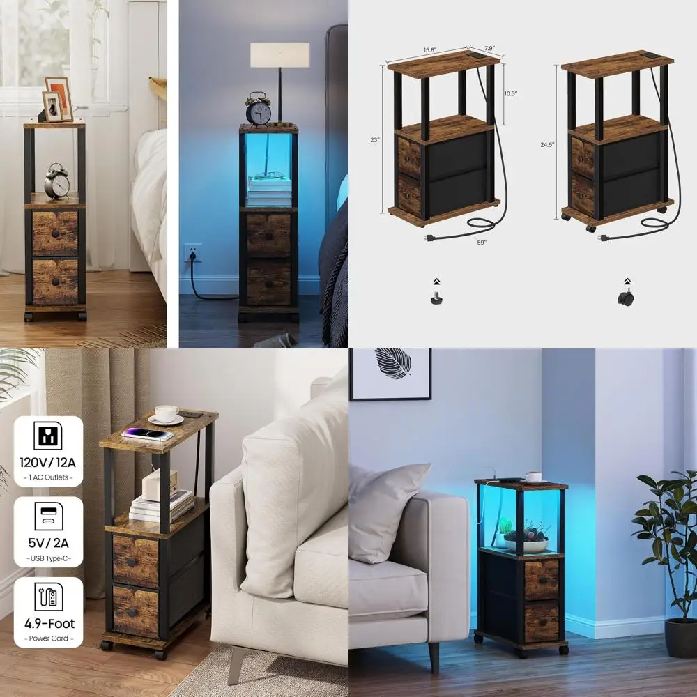 Compact LED Side Tables with Fabric Drawers, Set of 2, Charging Station Nightstands for Small Spaces, Slim Bedside Tables with U
Compact LED Side Tables with Fabric Drawers, Set of 2, Charging Station Nightstands for Small Spaces, Slim Bedside Tables with U