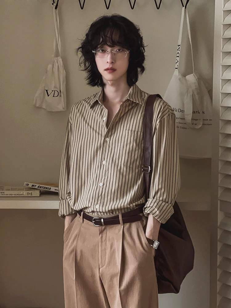 Korean Style Men's Shirts Striped Casual Long Sleeved Shirt Turn Down Collar Single Breasted Male Tops 2025 Spring
Korean Style Men's Shirts Striped Casual Long Sleeved Shirt Turn Down Collar Single Breasted Male Tops 2025 Spring