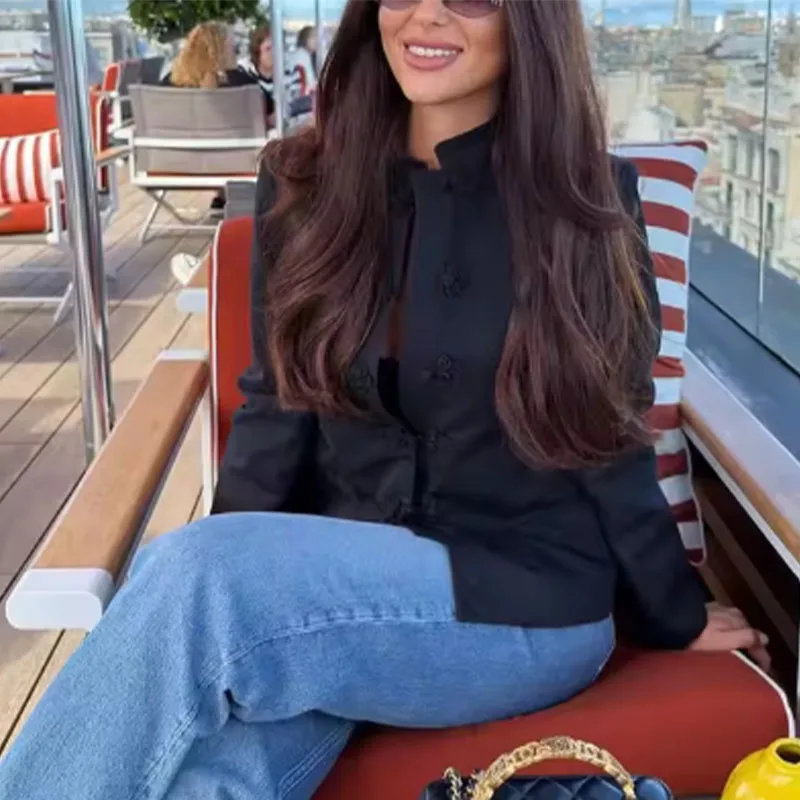 2026 New Women's Black Jacket, Stand Collar with Knot Button Long Sleeve Jacket, Spring and Summer Casual Commuter Spring Women'
2026 New Women's Black Jacket, Stand Collar with Knot Button Long Sleeve Jacket, Spring and Summer Casual Commuter Spring Women'