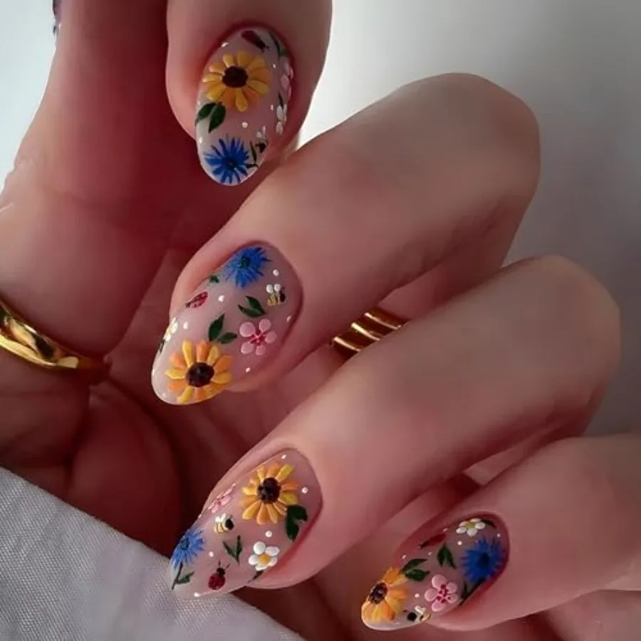 24Pcs Flower Press On Nails Medium Almond Fake Nails Spring Nails Press Ons With Floral Daisy Designs Artificial Acrylic False
24Pcs Flower Press On Nails Medium Almond Fake Nails Spring Nails Press Ons With Floral Daisy Designs Artificial Acrylic False