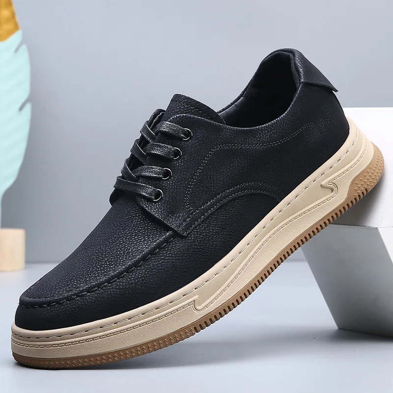 Spring Autumn New Designer Fashion Cow Leather Casual Shoes for Man Retro High Quality Solid Color Lace Board Shoes Men
Spring Autumn New Designer Fashion Cow Leather Casual Shoes for Man Retro High Quality Solid Color Lace Board Shoes Men