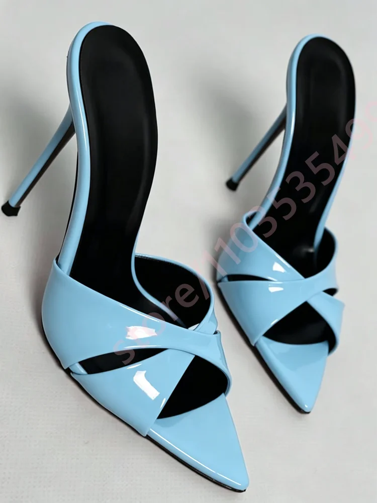 2026 New Fashion Patent Leather Cross Strap Mules Women Pointed Peep Toe Slip On Thin Stiletto High Heel Summer Slide Sandals
2026 New Fashion Patent Leather Cross Strap Mules Women Pointed Peep Toe Slip On Thin Stiletto High Heel Summer Slide Sandals