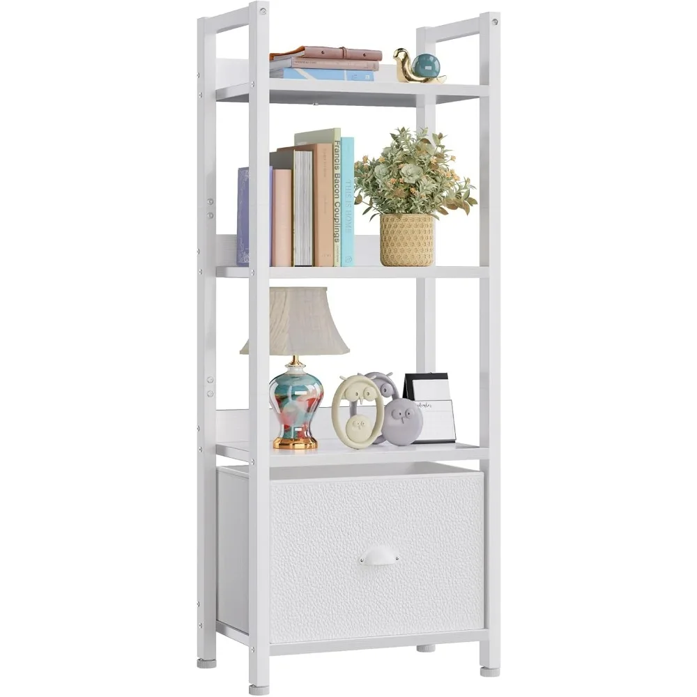 Furologee White 4 Tier Bookshelf with Drawer Small Narrow Wood Metal Display Storage Shelf Unit for Bedroom Living Room Entryway
Furologee White 4 Tier Bookshelf with Drawer Small Narrow Wood Metal Display Storage Shelf Unit for Bedroom Living Room Entryway