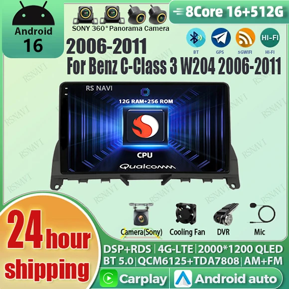 Android 16 Carplay Auto Qualcomm 2K QLED Screen Car Radio Player For Benz C-Class 3 W204 2006-2011 GPS Stereo BT Wifi Navigation
Android 16 Carplay Auto Qualcomm 2K QLED Screen Car Radio Player For Benz C-Class 3 W204 2006-2011 GPS Stereo BT Wifi Navigation