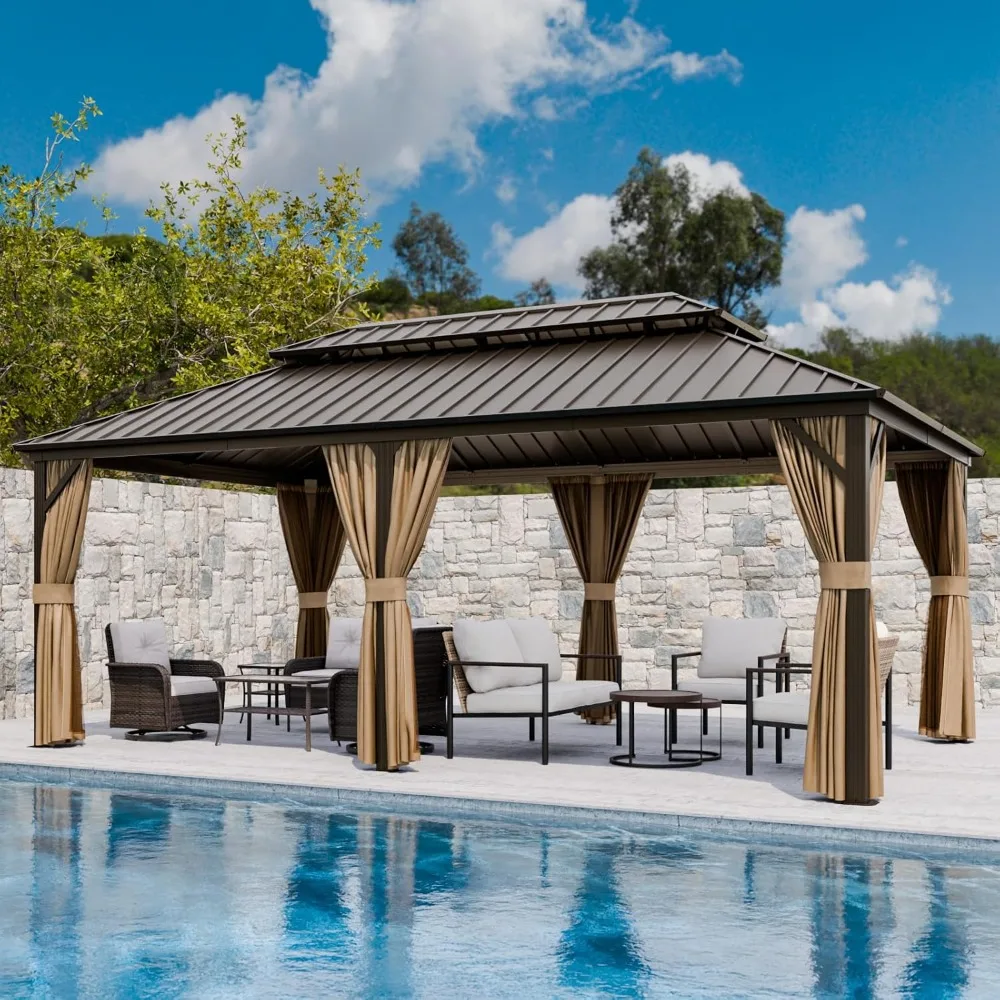 12x20 Hardtop Gazebo, Galvanized Steel Double Roof with Aluminum Frame, Outdoor Pavilion with Netting and Curtains for Patio
12x20 Hardtop Gazebo, Galvanized Steel Double Roof with Aluminum Frame, Outdoor Pavilion with Netting and Curtains for Patio