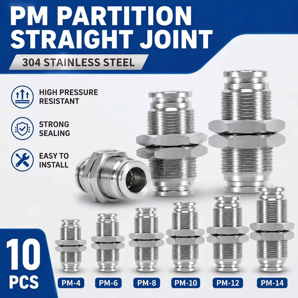10PCS PM 304 Stainless Steel Fitting Metal Pneumatic Quick Coupling -4/6/8/10/12/14/16mm Push In air Hose Connector
10PCS PM 304 Stainless Steel Fitting Metal Pneumatic Quick Coupling -4/6/8/10/12/14/16mm Push In air Hose Connector