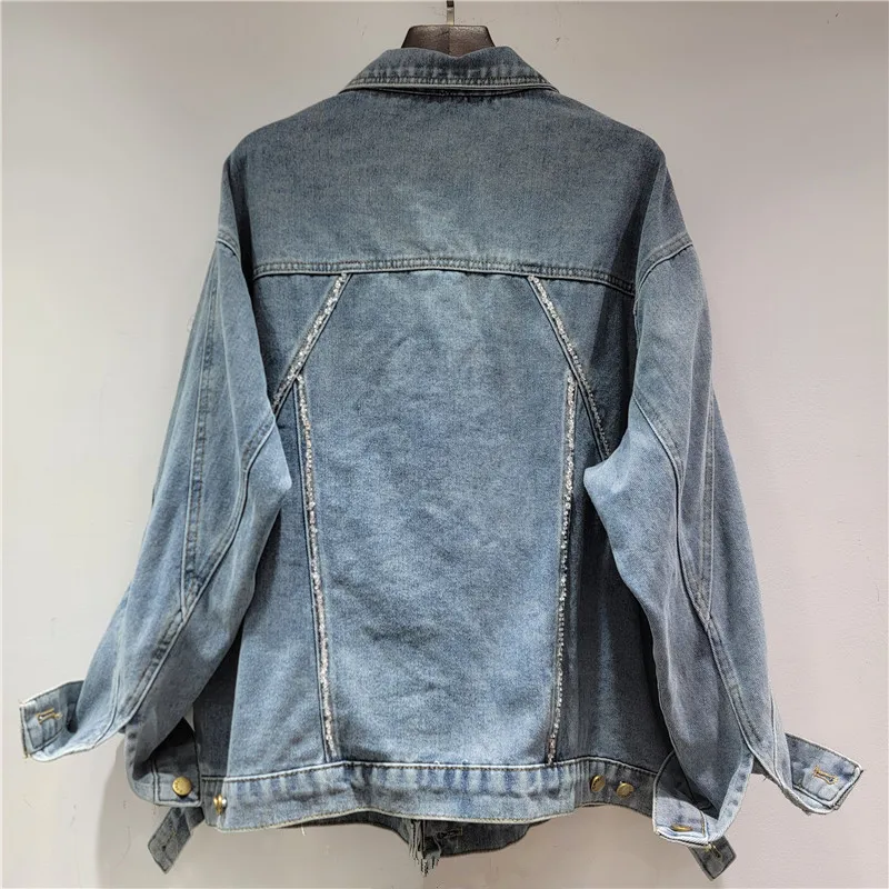 Fashion Beaded Lace Flowers Denim Jacket Women Vintage Washed Blue Cowboy Outerwear Casual Loose Long Sleeve Jeans Jackets Coat
Fashion Beaded Lace Flowers Denim Jacket Women Vintage Washed Blue Cowboy Outerwear Casual Loose Long Sleeve Jeans Jackets Coat