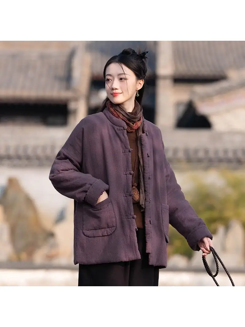 Thickened Cotton Jacket Women's Stylish Retro Collar Buttoned Hemp Cotton Coat Long Sleeve Autumn Winter New Arrival
Thickened Cotton Jacket Women's Stylish Retro Collar Buttoned Hemp Cotton Coat Long Sleeve Autumn Winter New Arrival