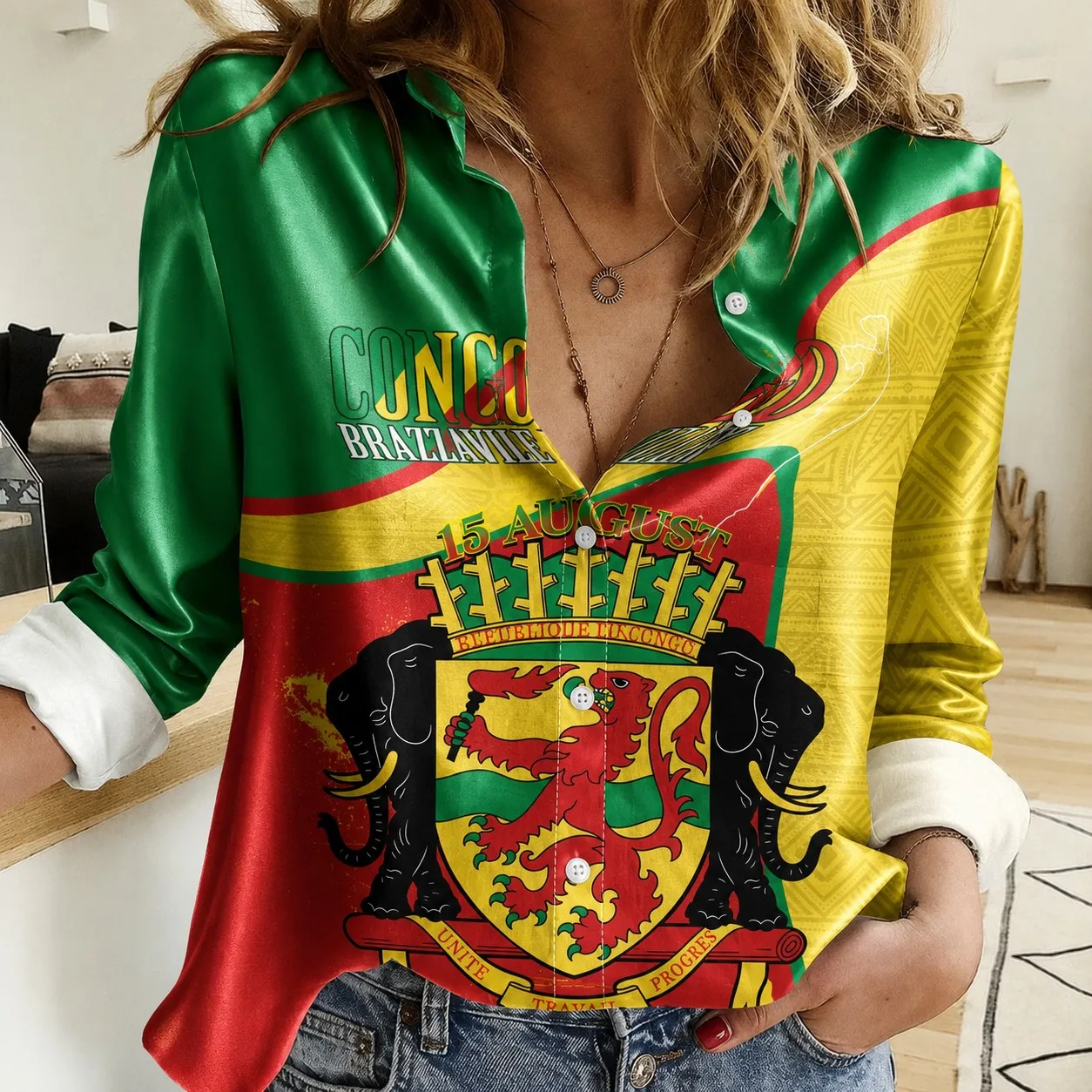 Autumn Hot Selling Women's Satin Long-Sleeve Shirt, Elegant Button Design, Republic of Congo Print, Loose Fit Women's Shirt
Autumn Hot Selling Women's Satin Long-Sleeve Shirt, Elegant Button Design, Republic of Congo Print, Loose Fit Women's Shirt