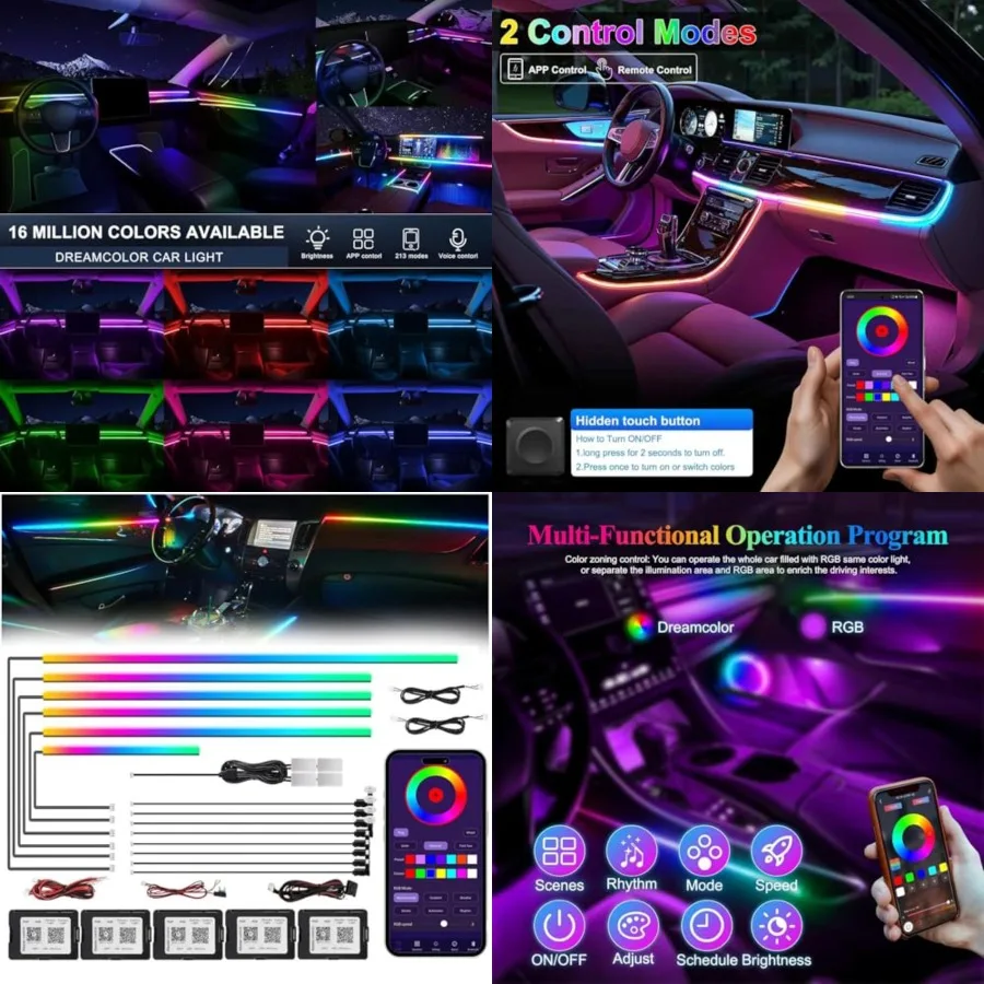 Acrylic Interior Car LED Strip Light with Wireless APP, RGB 18 in 1 with 175 Inch 593 LEDs Fiber Optic Ambient Lighting Kits, 1
Acrylic Interior Car LED Strip Light with Wireless APP, RGB 18 in 1 with 175 Inch 593 LEDs Fiber Optic Ambient Lighting Kits, 1