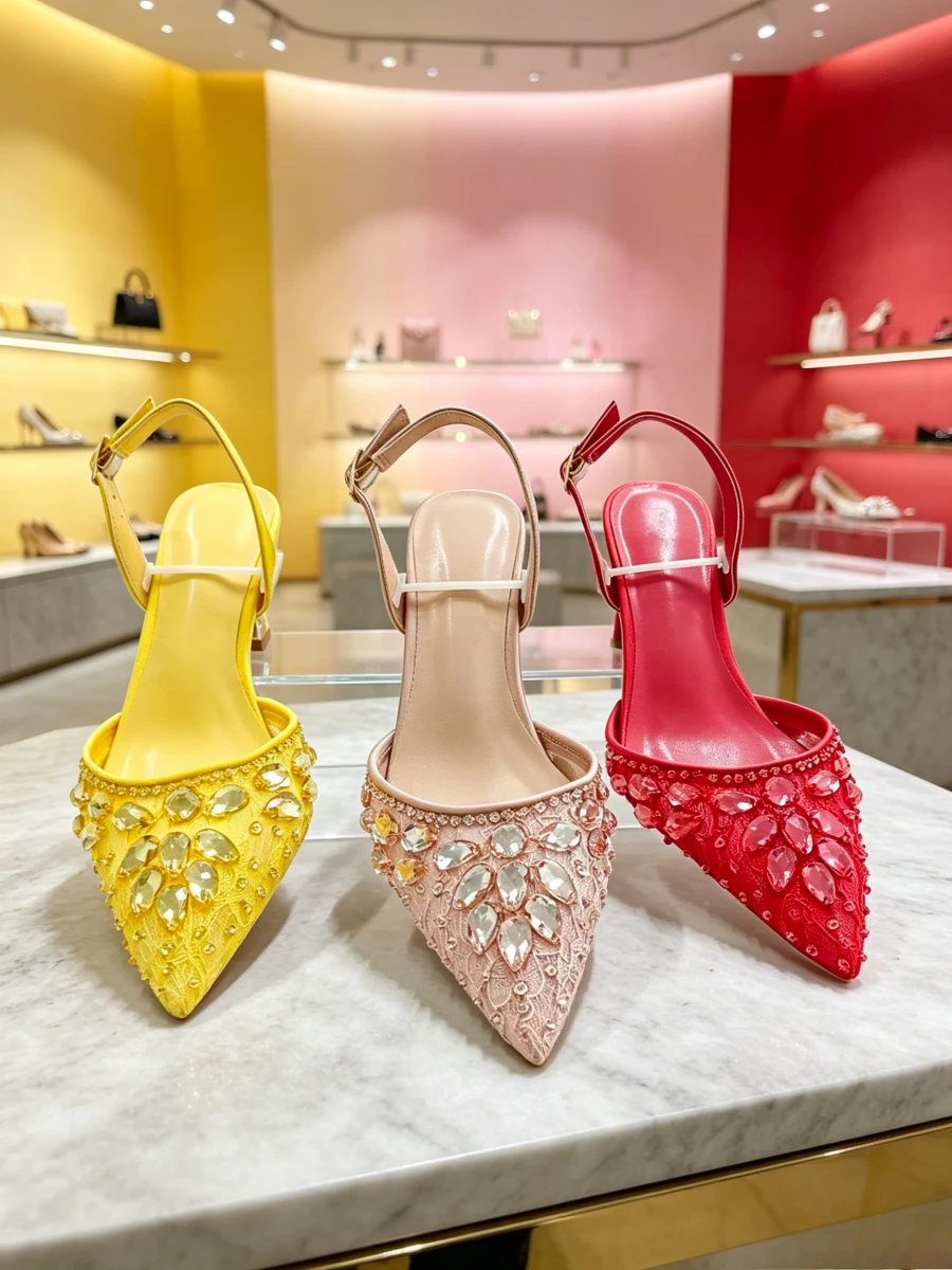 Yellow Nude Red 3 Colors Lace Marquise Crystal Pointed Slingback Kitten Heels, Elegant Runway Formal High Heels for Middle Aged
Yellow Nude Red 3 Colors Lace Marquise Crystal Pointed Slingback Kitten Heels, Elegant Runway Formal High Heels for Middle Aged