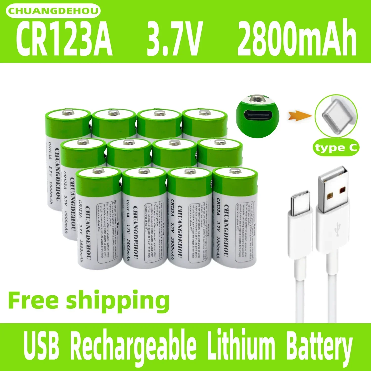 Rechargeable battery USB charging CR123A, 2800mah 3.7V 16340 16350R, CR123A lithium-ion LED flashlight with USB cable
Rechargeable battery USB charging CR123A, 2800mah 3.7V 16340 16350R, CR123A lithium-ion LED flashlight with USB cable
