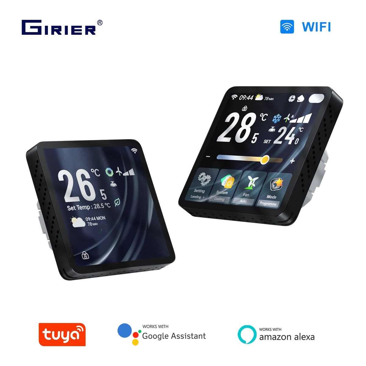 Умный Wi-Fi термостат GIRIER Tuya для 2-трубного вентилятора с TFT-экраном, программируемый регулятор температуры, работает с Alexa
Умный Wi-Fi термостат GIRIER Tuya для 2-трубного вентилятора с TFT-экраном, программируемый регулятор температуры, работает с Alexa