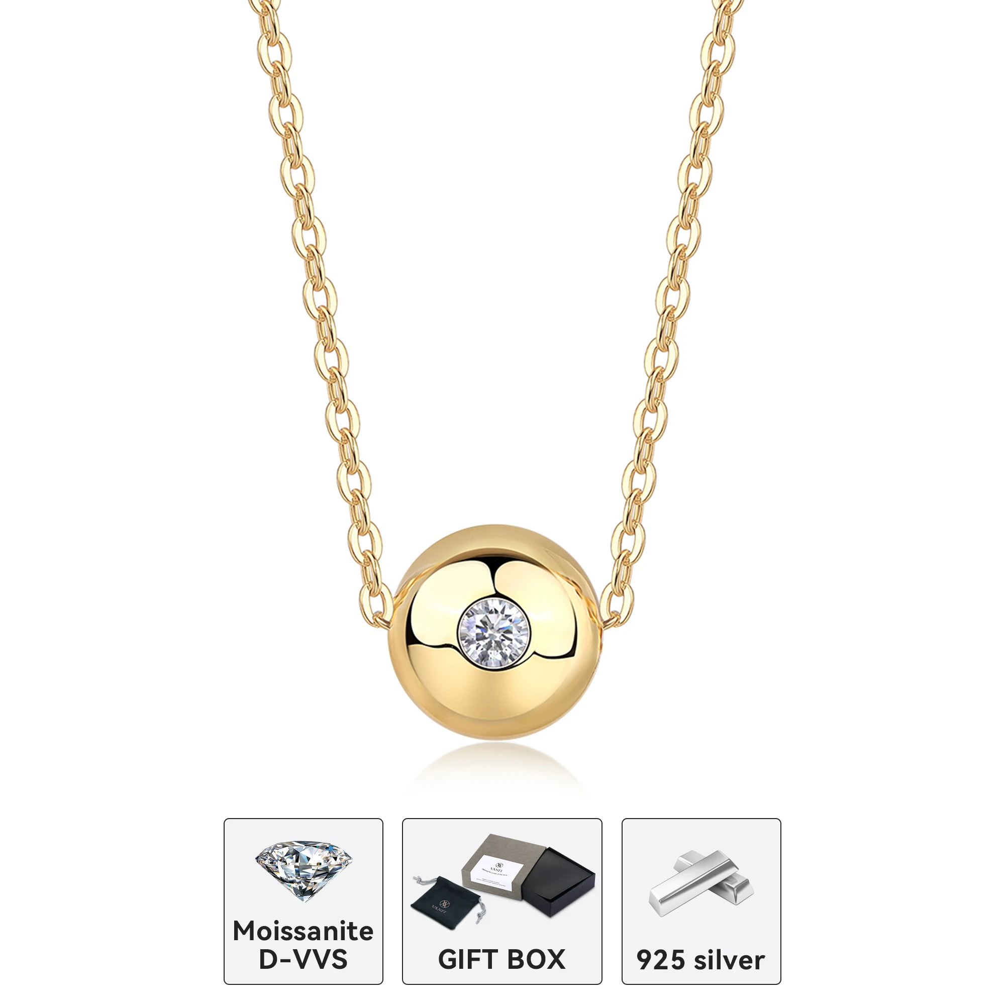 Kfvanfi 0.1ct Moissanite D VVS1 925 sterling silver plated with 18K gold classic round single diamond high-end women's necklace
Kfvanfi 0.1ct Moissanite D VVS1 925 sterling silver plated with 18K gold classic round single diamond high-end women's necklace