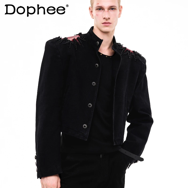 Men's 2025 Autumn Winter Splicing Beaded Jackets Male Fashion Stand Collar Denim Coats Trendy Handsome Long Sleeve Denim Jackets 
Men's 2025 Autumn Winter Splicing Beaded Jackets Male Fashion Stand Collar Denim Coats Trendy Handsome Long Sleeve Denim Jackets