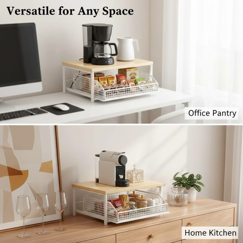 Space-Saving Kitchen Countertop Organizer with Drawer Wire Basket for Coffee Maker Utensils Spices Home Daily Storage Use
Space-Saving Kitchen Countertop Organizer with Drawer Wire Basket for Coffee Maker Utensils Spices Home Daily Storage Use
