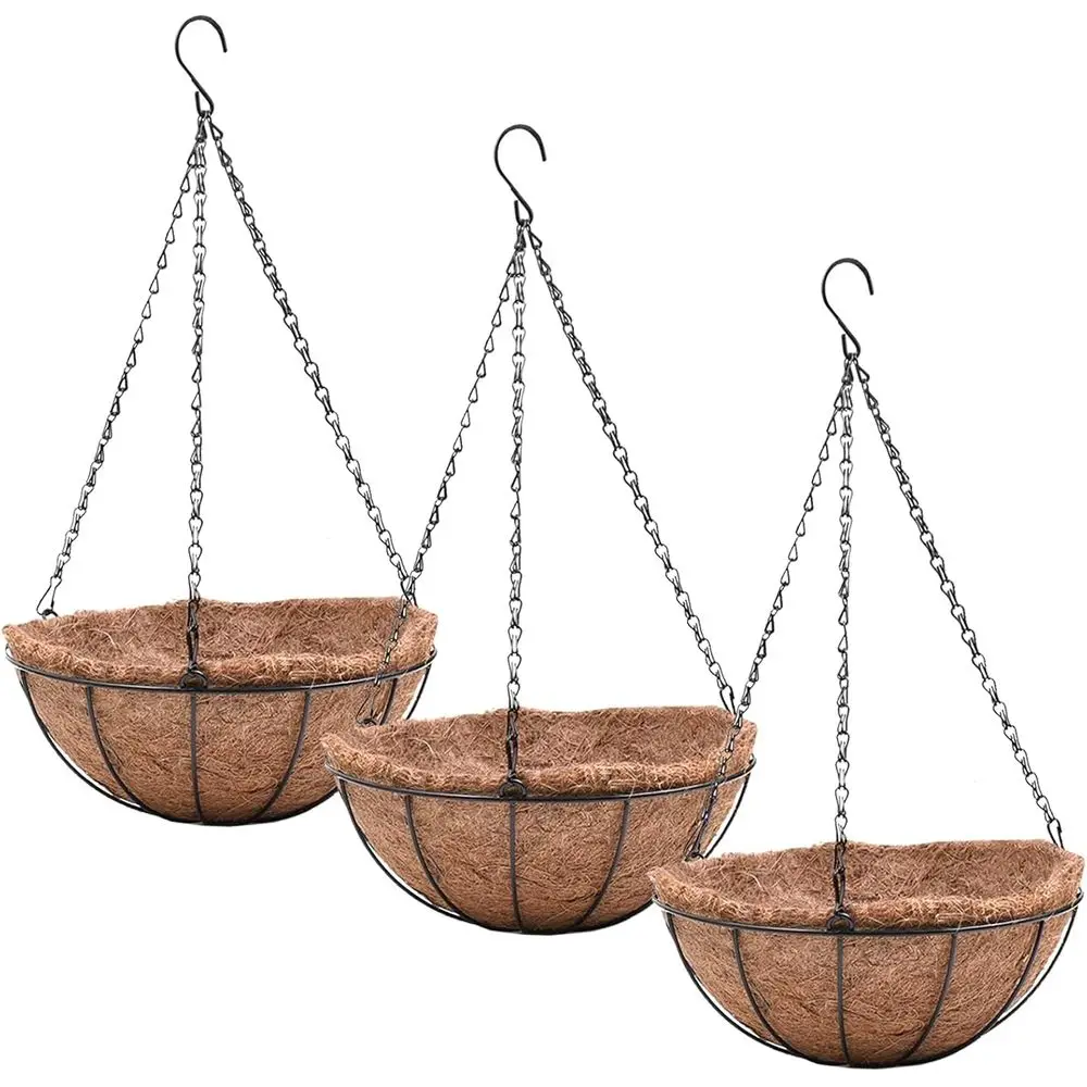 Set of 3 Hanging Planters with 10 Inch Chain, Round Wire Holders, Coir Liner for Outdoor Garden Decor
Set of 3 Hanging Planters with 10 Inch Chain, Round Wire Holders, Coir Liner for Outdoor Garden Decor