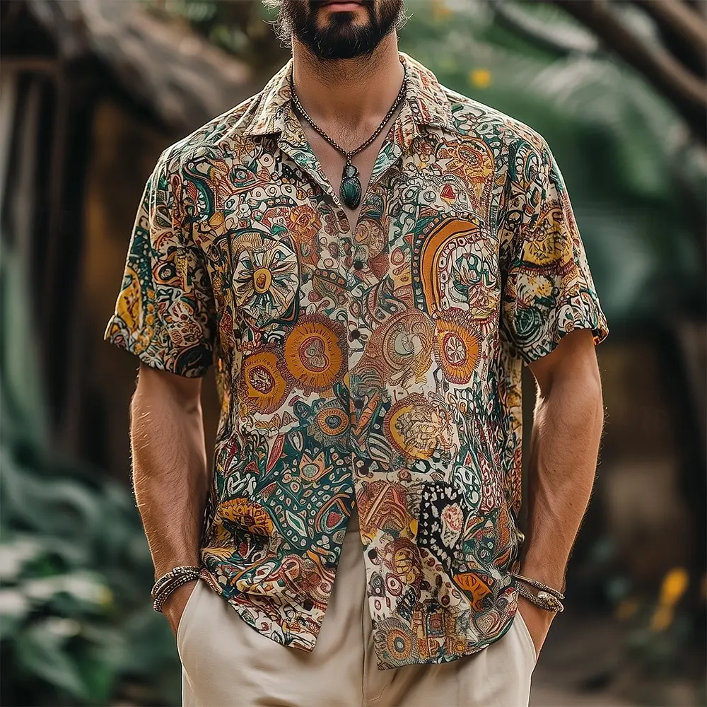 Men's Spring Summer Boho Abstract Ethnic Circle Print Lapel Collar Shirt, Button Front Loose Casual Blouse For Daily Outfits
Men's Spring Summer Boho Abstract Ethnic Circle Print Lapel Collar Shirt, Button Front Loose Casual Blouse For Daily Outfits