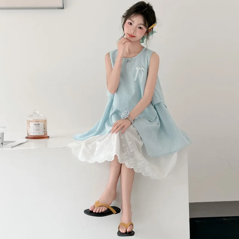 Girls Dress Summer 2026 Sleeveless Blue Plaid Irregular Lace Patchwork Dress Casual Children Clothes
Girls Dress Summer 2026 Sleeveless Blue Plaid Irregular Lace Patchwork Dress Casual Children Clothes