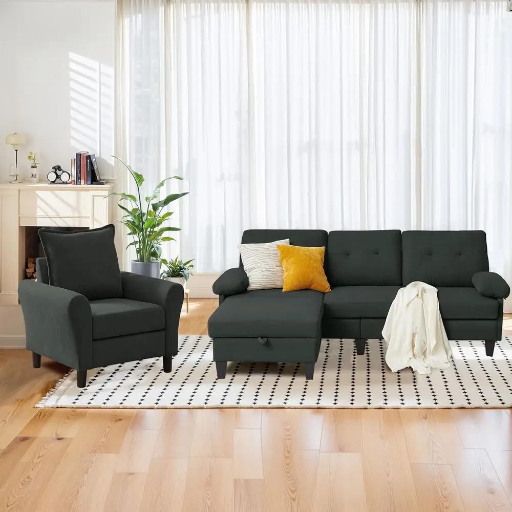 79 Black 3-Seat L-Shaped Sectional Sofa Set with Storage Ottoman and Accent Chair for Small Spaces
79 Black 3-Seat L-Shaped Sectional Sofa Set with Storage Ottoman and Accent Chair for Small Spaces