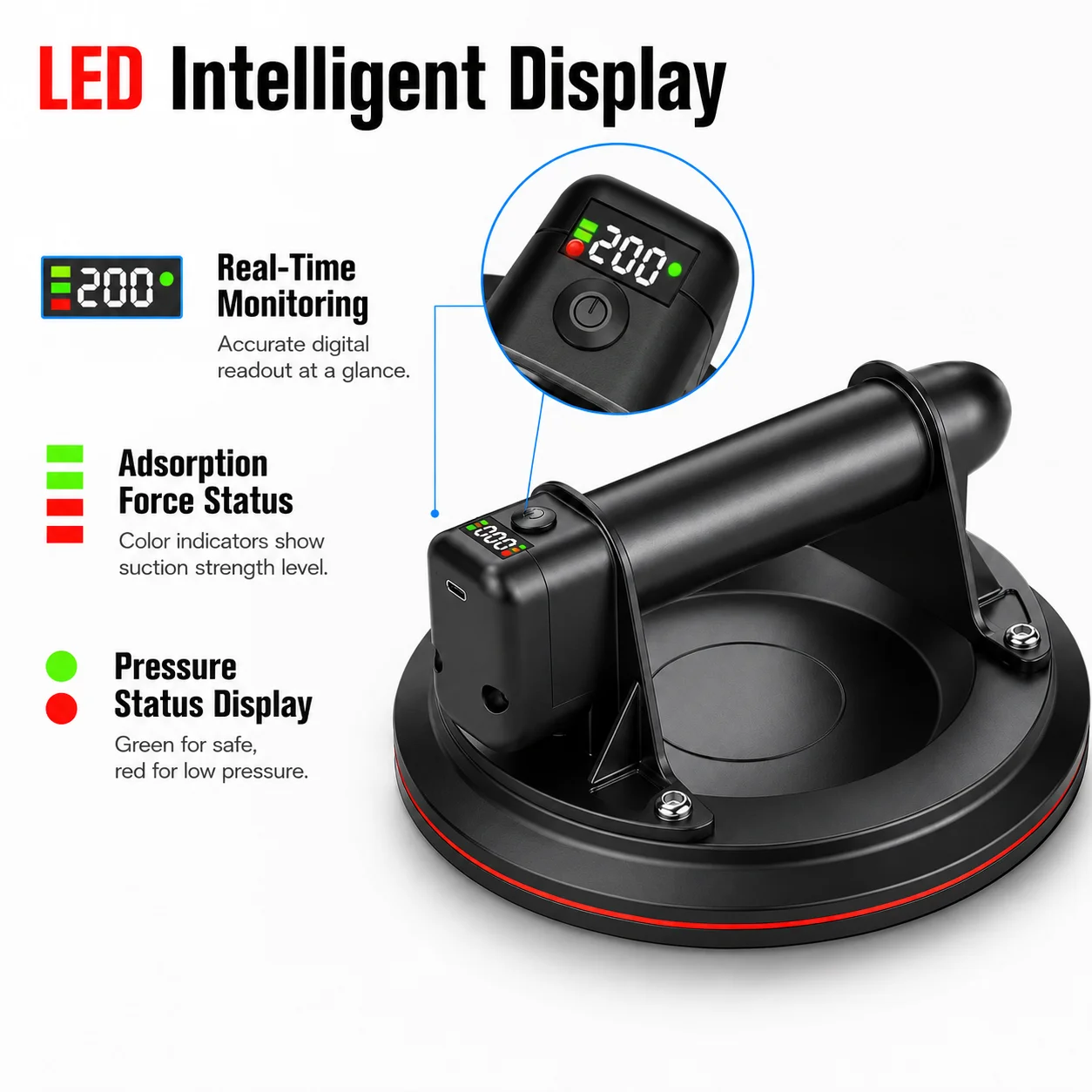 8-Inch USB Electric Vacuum Suction Cup, 200kg Heavy Duty Glass Lifter for Granite, Tile and Glass
8-Inch USB Electric Vacuum Suction Cup, 200kg Heavy Duty Glass Lifter for Granite, Tile and Glass