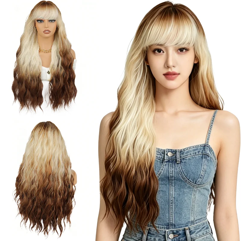 3 Tone Ombre Brown Blonde Wig Long Curly Wavy Wigs with Air Bangs Natural Soft Heat Resistant Synthetic Wig For Women Daily Use
3 Tone Ombre Brown Blonde Wig Long Curly Wavy Wigs with Air Bangs Natural Soft Heat Resistant Synthetic Wig For Women Daily Use