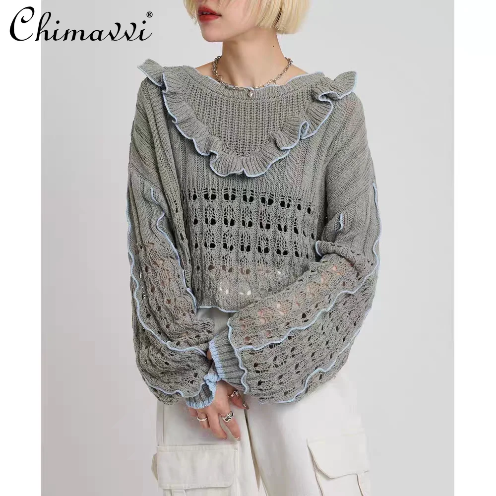 Japanese Style Hollow-out Ruffle Knit Top 2026 Spring New Sweet Girls Long Sleeve Loose Fit Elegant Sweater Women's Tops
Japanese Style Hollow-out Ruffle Knit Top 2026 Spring New Sweet Girls Long Sleeve Loose Fit Elegant Sweater Women's Tops