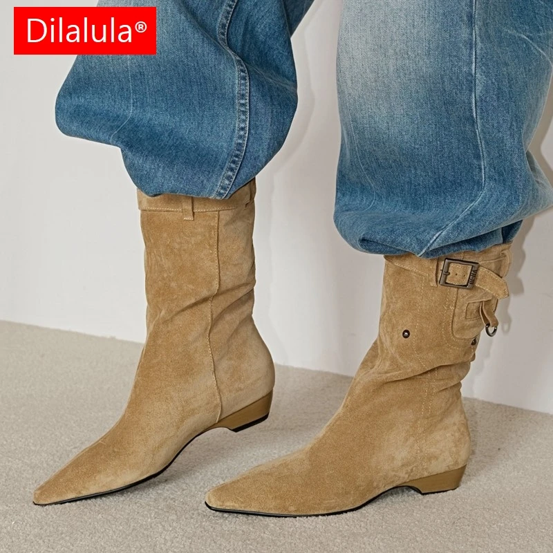 Dilalula 2026 Genuine Cow Suede Korean Style Mid Calf Boots Women Low Thick Heel Belt Button Dec Boots Young Lady Leisure Shoes
Dilalula 2026 Genuine Cow Suede Korean Style Mid Calf Boots Women Low Thick Heel Belt Button Dec Boots Young Lady Leisure Shoes