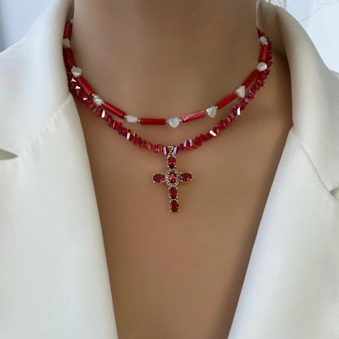 Simple Red Black Beads Necklace with Cross Pendant Female Jewelry Luxury Rhinestone Choker Necklaces Women Ladies Party Necklace
Simple Red Black Beads Necklace with Cross Pendant Female Jewelry Luxury Rhinestone Choker Necklaces Women Ladies Party Necklace