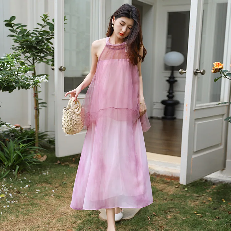 Fake 2 Piece Paiting Voile Stain Dress 2024 Kawaii Fairy Halter Neck Sleeveless Loose Midi Beach Dress Women Vacation Dress
Fake 2 Piece Paiting Voile Stain Dress 2024 Kawaii Fairy Halter Neck Sleeveless Loose Midi Beach Dress Women Vacation Dress