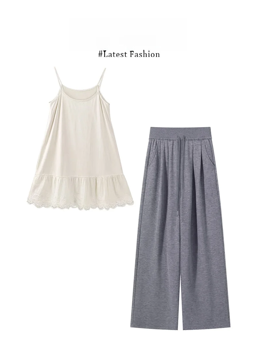 Parkyeon Summer College Style Lace Trim Tank Top And Casual Pants Two Piece Set Youthful Knot Design Fashionable Slimming Look
Parkyeon Summer College Style Lace Trim Tank Top And Casual Pants Two Piece Set Youthful Knot Design Fashionable Slimming Look