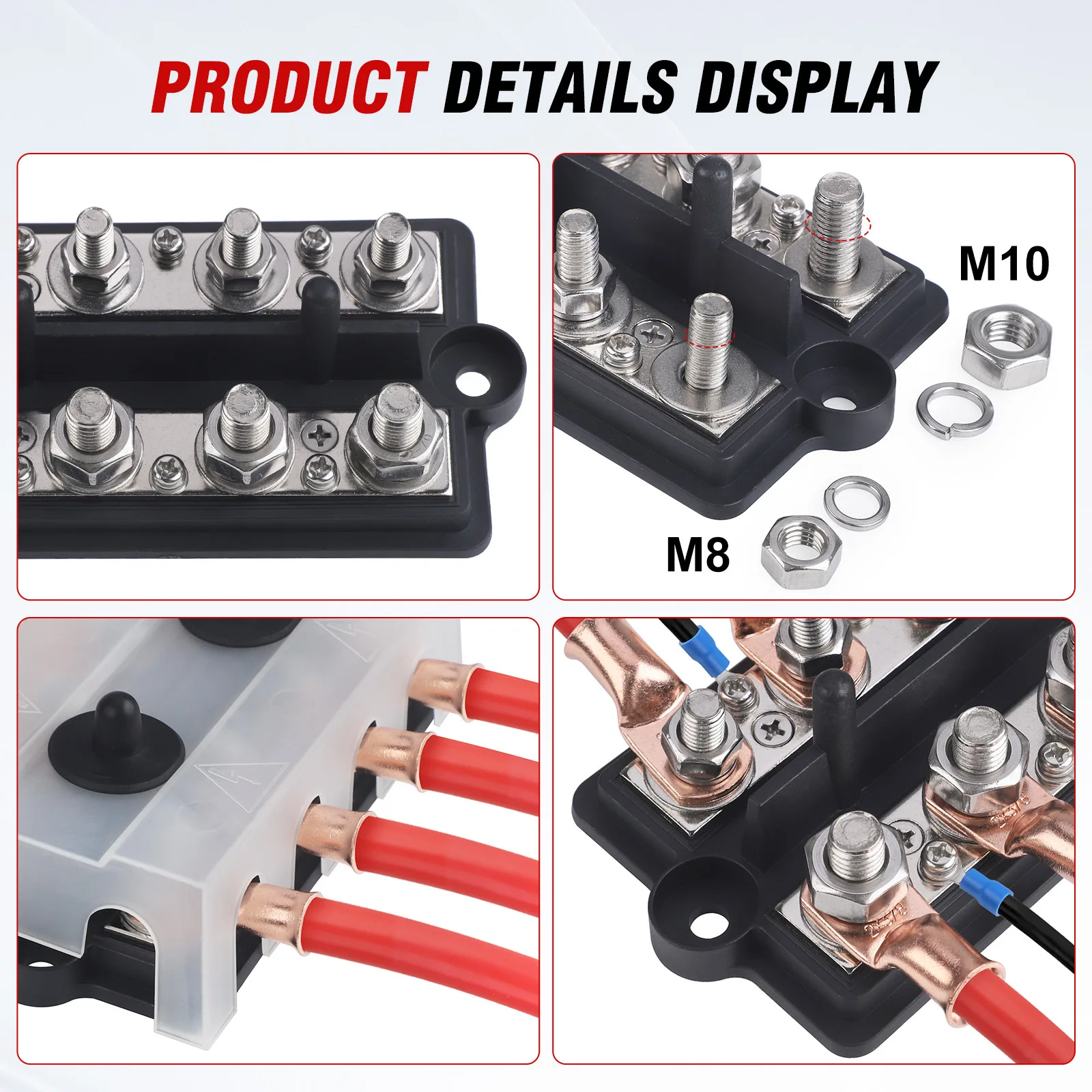 Dual Row Bus Bar M10 M8 4 Post Power Distribution Block For RV Marine Boat Camper Van Battery Terminal Connection Kit
Dual Row Bus Bar M10 M8 4 Post Power Distribution Block For RV Marine Boat Camper Van Battery Terminal Connection Kit