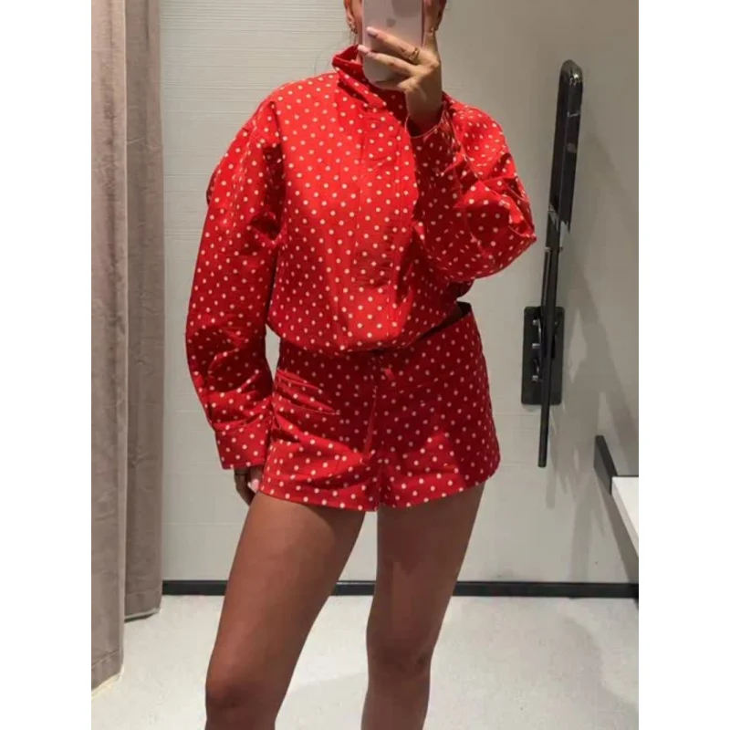 Sweet Red Polka Dot 2 Piece Shorts Set Women Cropped Windbreaker Outerwear High Waist Short Pants Summer Holiday Outfits
Sweet Red Polka Dot 2 Piece Shorts Set Women Cropped Windbreaker Outerwear High Waist Short Pants Summer Holiday Outfits