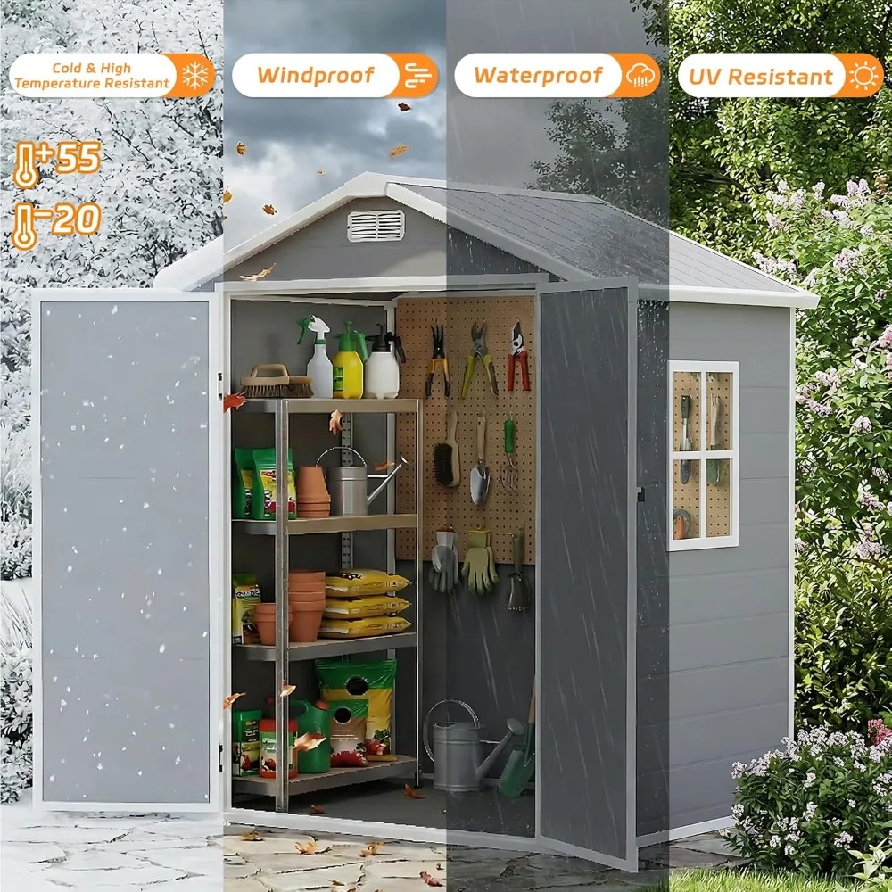 Outdoor Storage Shed with Floor,6x4FT All-Weather Resin Tool Shed with Vents & Window,Lockable Waterproof Garden, Customized
Outdoor Storage Shed with Floor,6x4FT All-Weather Resin Tool Shed with Vents & Window,Lockable Waterproof Garden, Customized