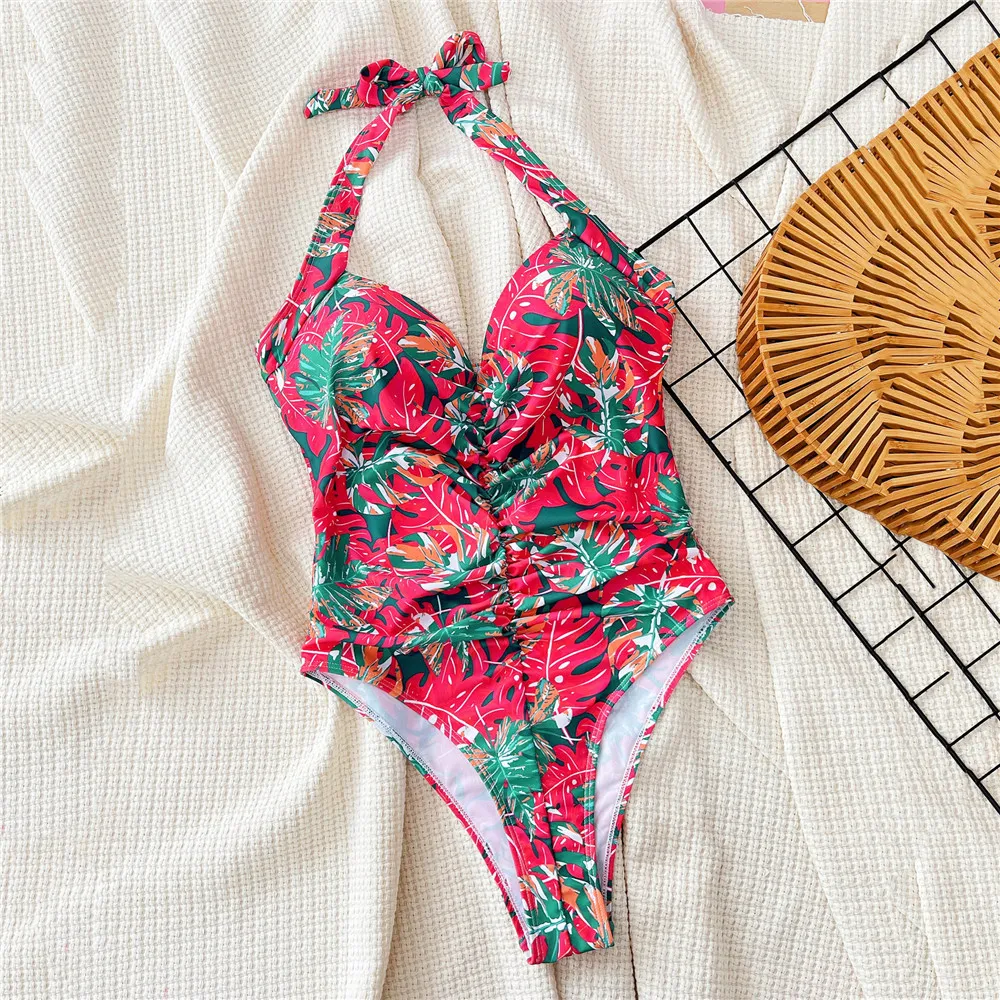 Red Floral Print Halter Sexy Swimsuit Women 2024 One Piece Swimwear Summer Ruched Bathing Suit Backless Beach Swimming Wear
Red Floral Print Halter Sexy Swimsuit Women 2024 One Piece Swimwear Summer Ruched Bathing Suit Backless Beach Swimming Wear