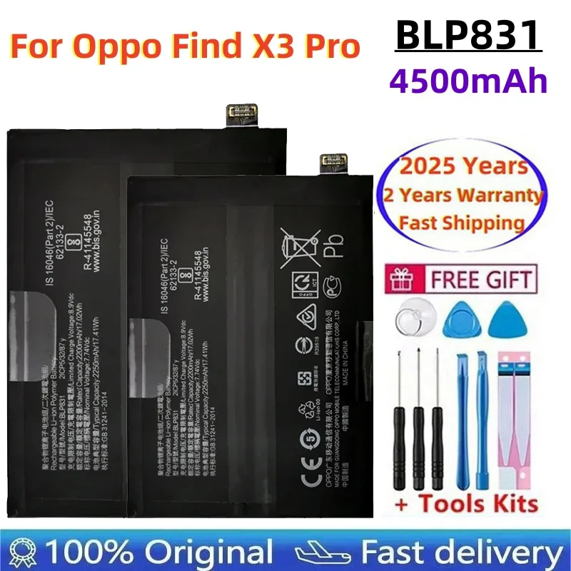 BLP831 100% Original High Quality 4500mAh Phone Replacement Battery For Oppo Find X3 Pro CPH2173 PEEM00 Batteries Bateria
BLP831 100% Original High Quality 4500mAh Phone Replacement Battery For Oppo Find X3 Pro CPH2173 PEEM00 Batteries Bateria
