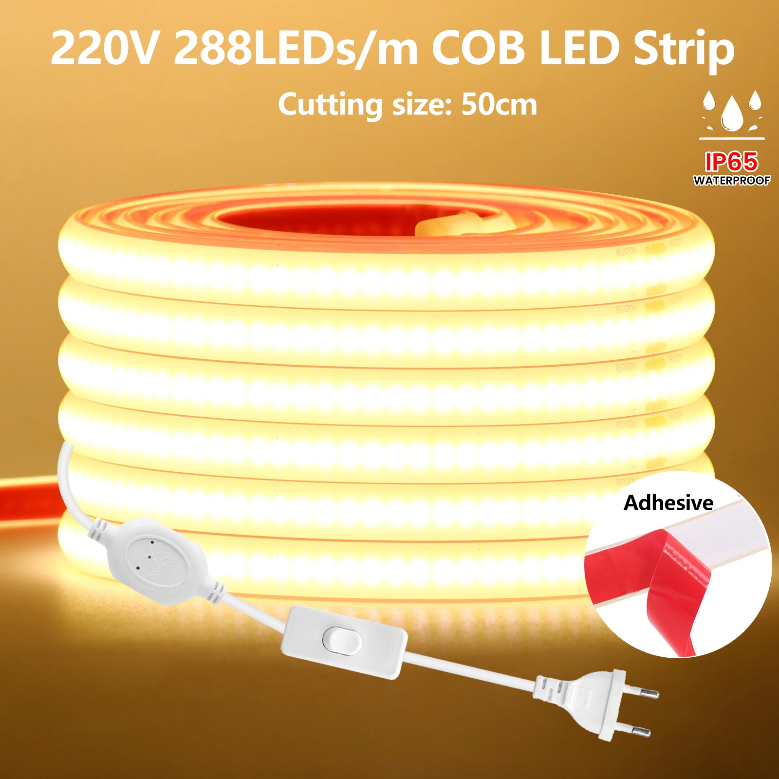 COB LED Strip 220V High Brightness 288LEDs/m Waterproof Flexible Ribbon Adhesive LED Light Kitchen Outdoor Decor Linear Lighting
COB LED Strip 220V High Brightness 288LEDs/m Waterproof Flexible Ribbon Adhesive LED Light Kitchen Outdoor Decor Linear Lighting