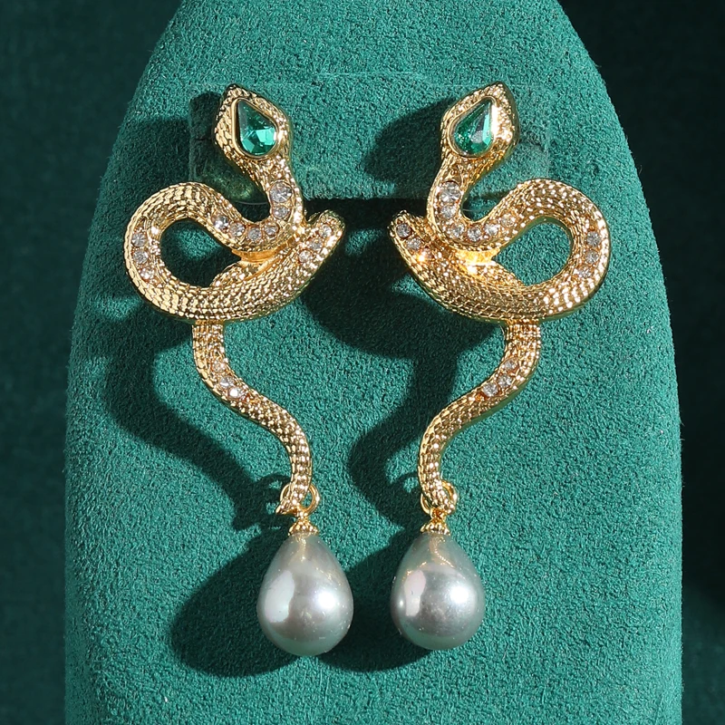 Vintage Jewellery High Quality Snake Rhinestones Pearl Earrings Freshwater Dangle Drop Aesthetic Accessories For Woman Summer
Vintage Jewellery High Quality Snake Rhinestones Pearl Earrings Freshwater Dangle Drop Aesthetic Accessories For Woman Summer
